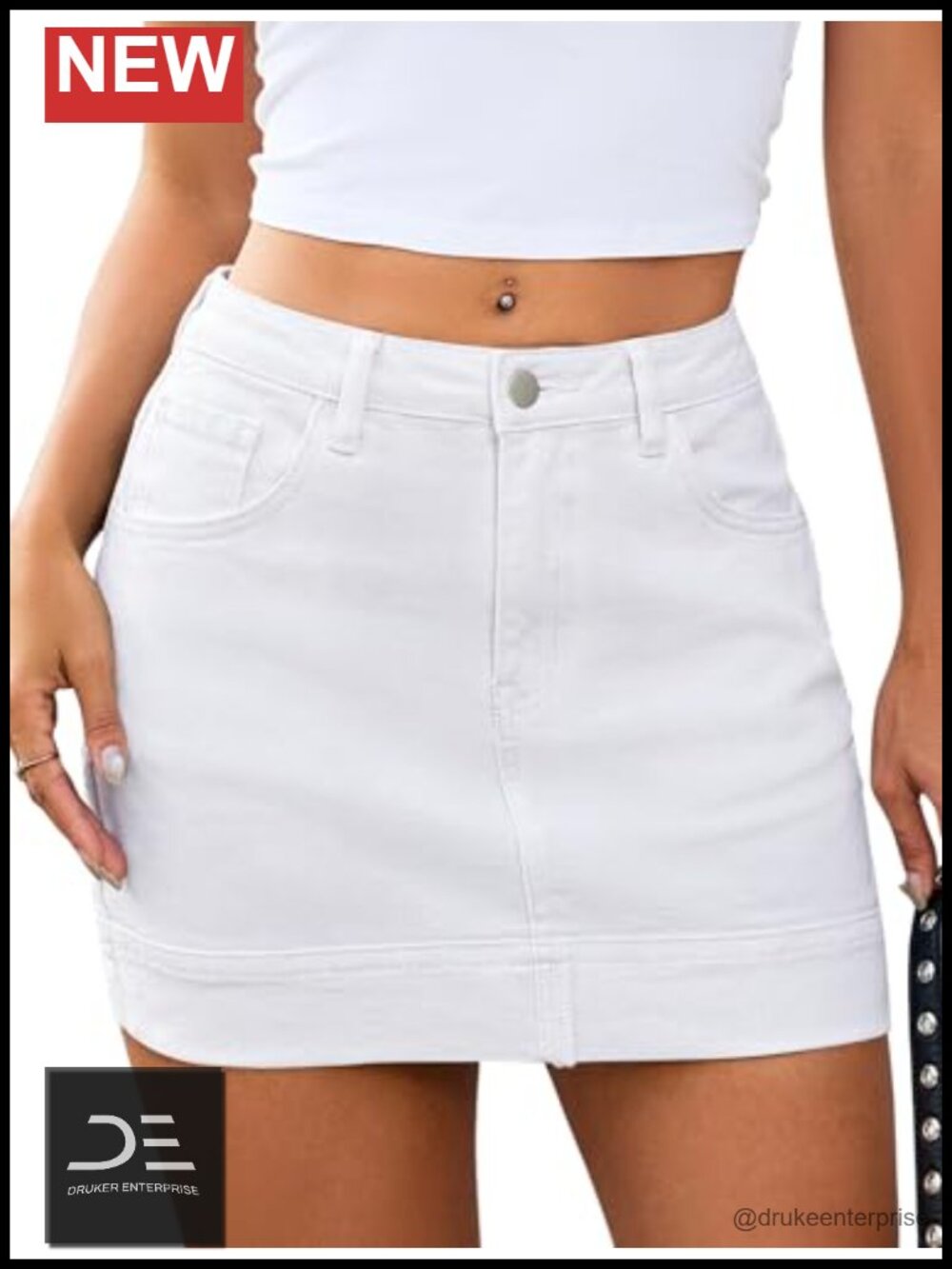 Denim Stretchy Mid-Rise Mini Skirt with Pockets